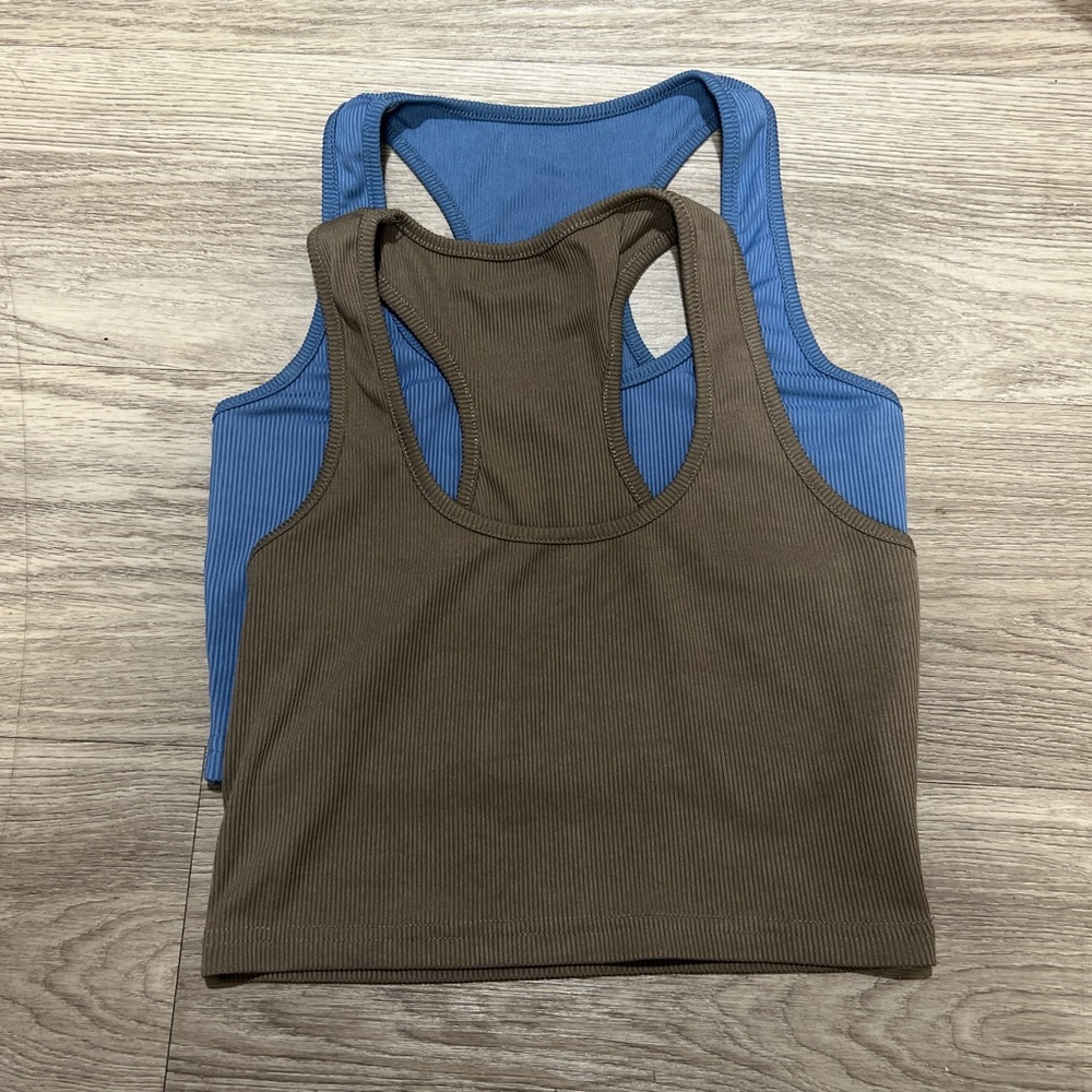SHEIN Brown and Blue Ribbed Tank Tops